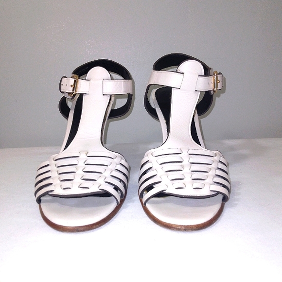 COACH 'Izzy' Genuine Leather Heeled Sandal in Chalk Sz 7B - Picture 2 of 14